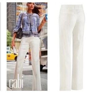 Cabi‎ Womens White Linen Blend Wide Leg Pants Trousers Career Casual